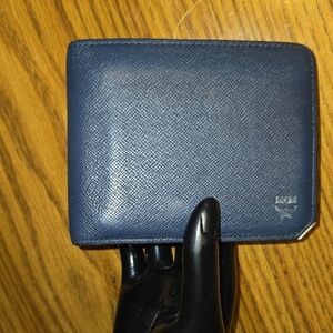 MCM Navy Blue Leather Bifold Mens Wallet